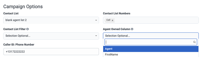 6. Select agent column for subsequent runs through the list