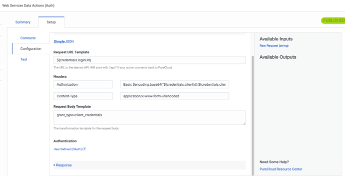 PureCloud - configuraton custom action